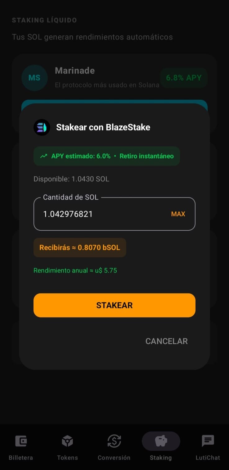 Staking con BlazeStake
